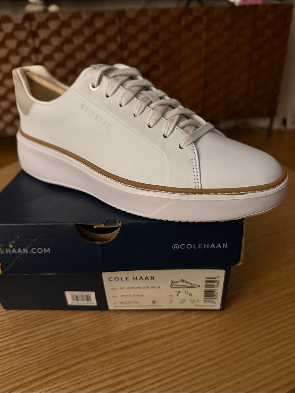Cole Haan White Leather Low-Top Sneakers with Tan Trim